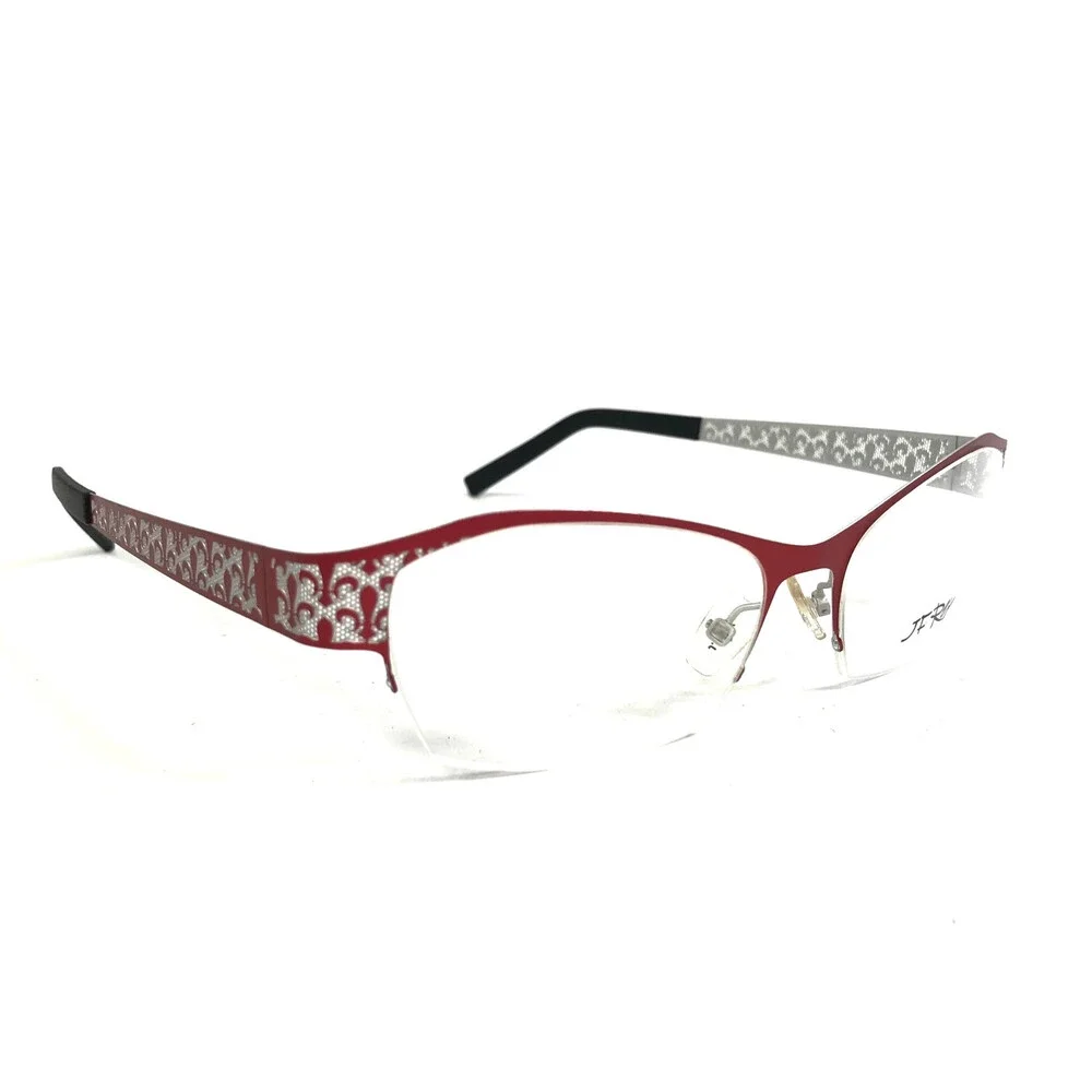 J.F. Rey Eyeglasses Frames JF2558 3010 Red Silver Cat Eye Half Rim 52-16-132